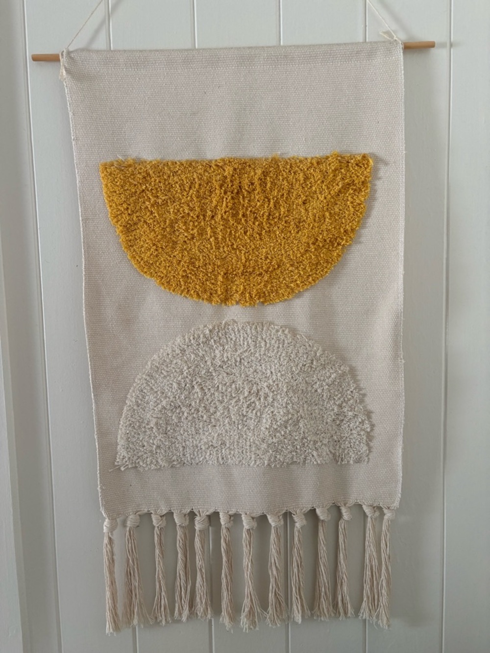 Handwoven Wall Hanging with Mustard and Cream Semi-Circles